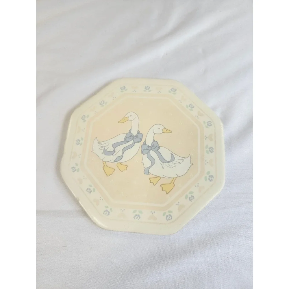 Vintage Ceramic Goose Trivet Hot Pot Tile Cork Backing Country Farmhouse Decor